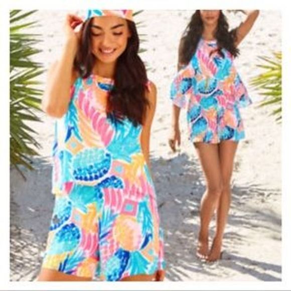 Lilly Pulitzer Pants - Lilly Pulitzer Edona Romper Silk Goombay Pineapple